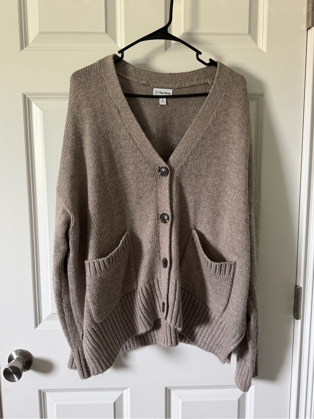 The Drop Women's Taupe Button-Front V-Neck Cardigan